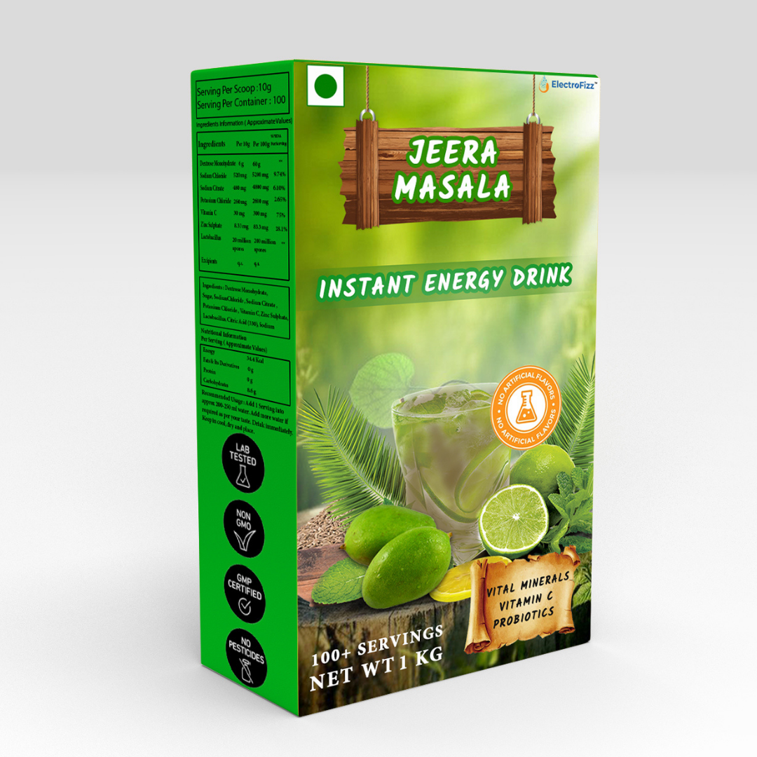 ElectroFizz Instant Energy Powder For Workout- Electrolytes, Vitamin C, Probiotics- Jeera Masala